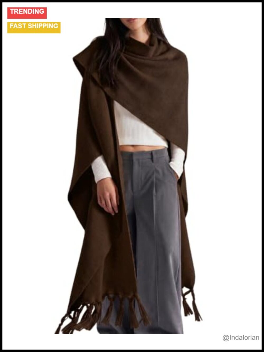 Wool Blend Open Front Poncho Cape Tassel Shawl Wrap Travel